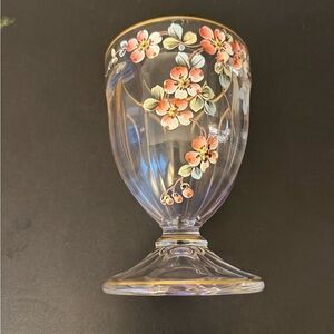 Vintage Floral Glass Goblet Vase with Gold Rim